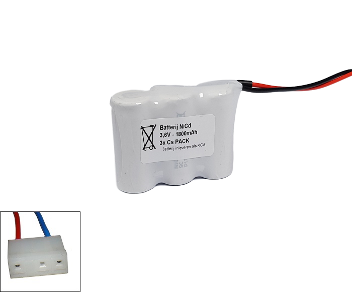 NiCd 3,6V 1800mAh 3xCs HT side by side met S03 aansluiting